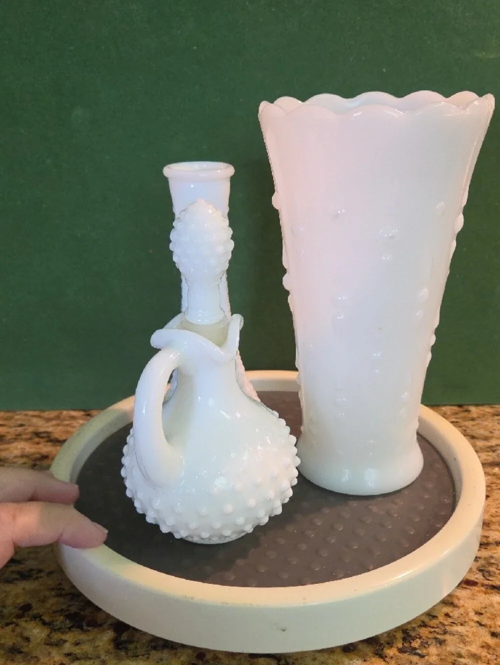 Milk Glass Hobnail Vase Cruet Bundle - White Home Accents